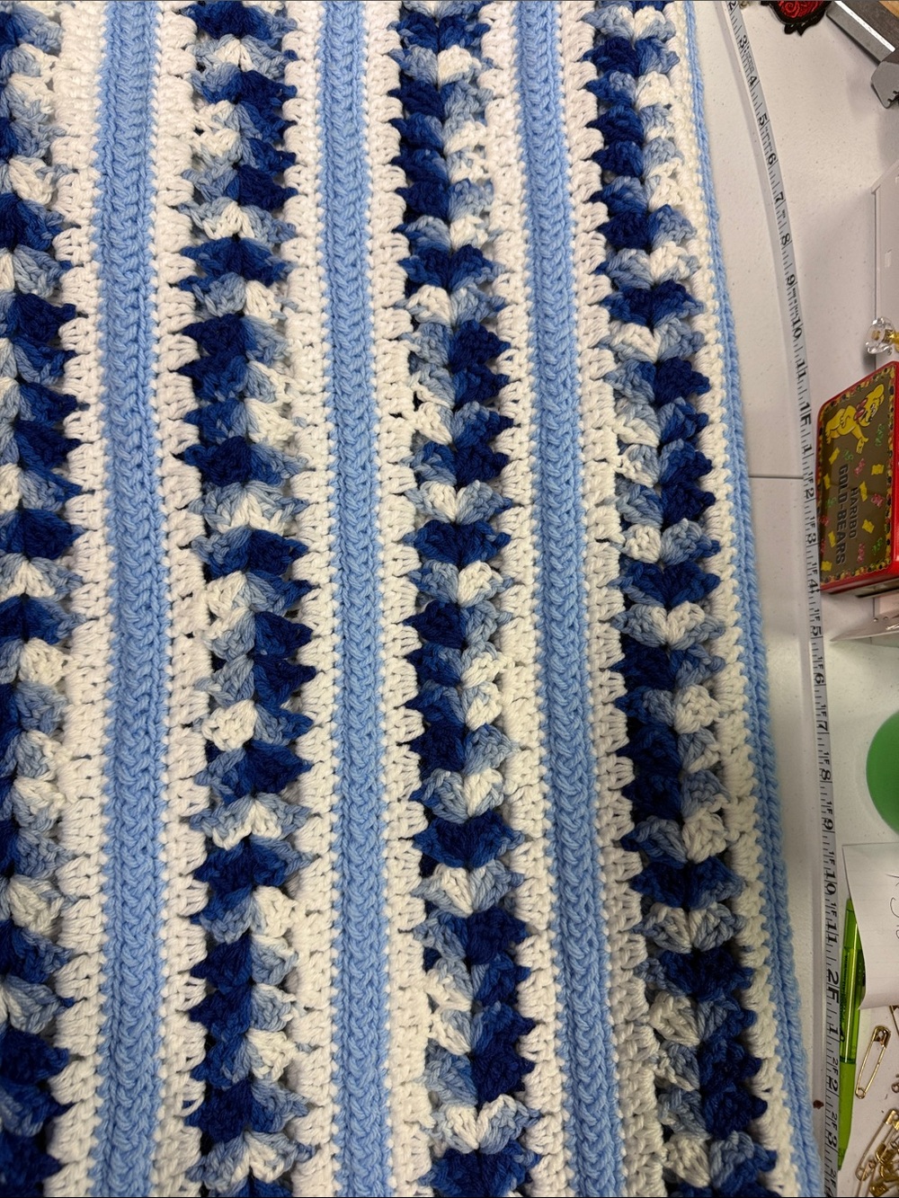 Blue & White Crochet Throw Blanket - Brand - Picture 3 of 4